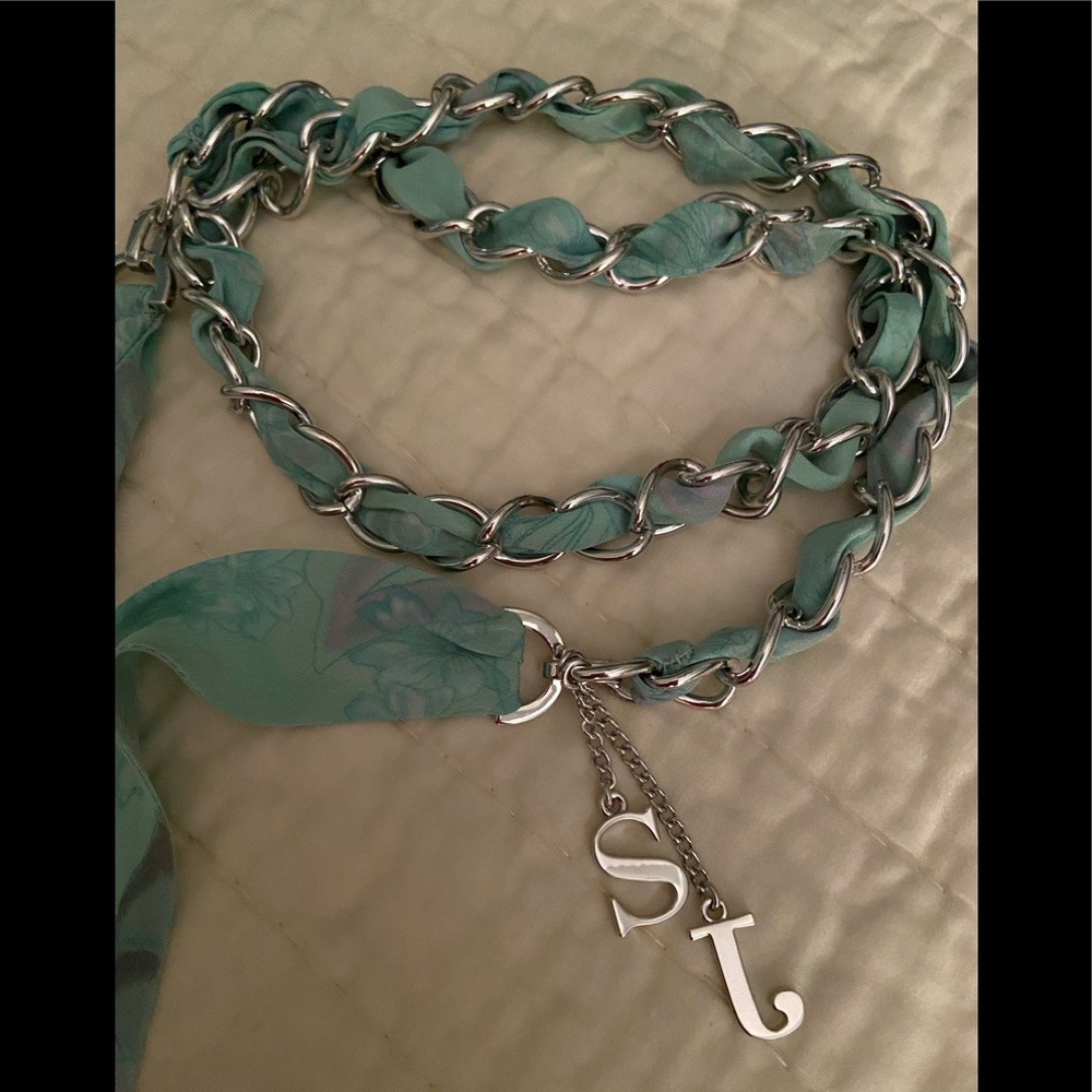 ST JOHN SILVER SCARF CHAIN BELT WITH INITIALS